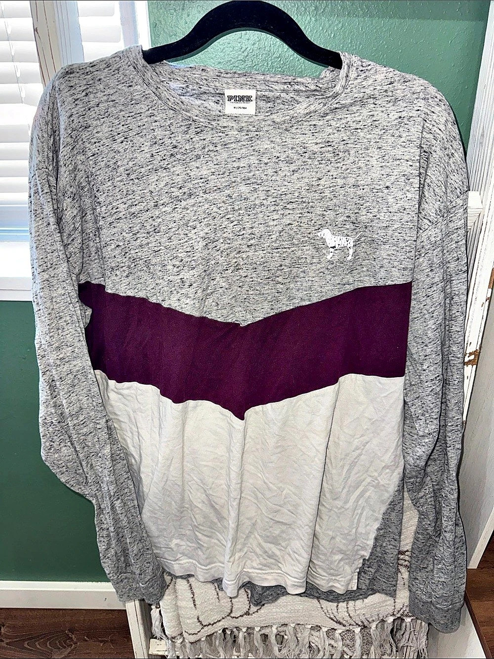 PINK Color Block Long Sleeve Top in Gray & Purple Size Medium